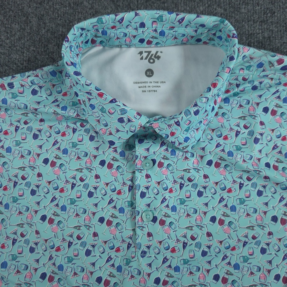 1764 Golf Performance Men's XL Aqua Blue Wine Tasting Polo Shirt